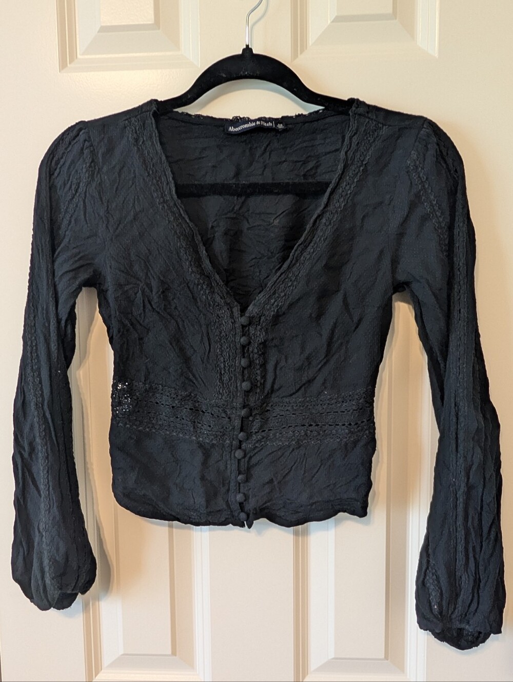 Abercrombie & Fitch Black Lace Button Front Blouse Top